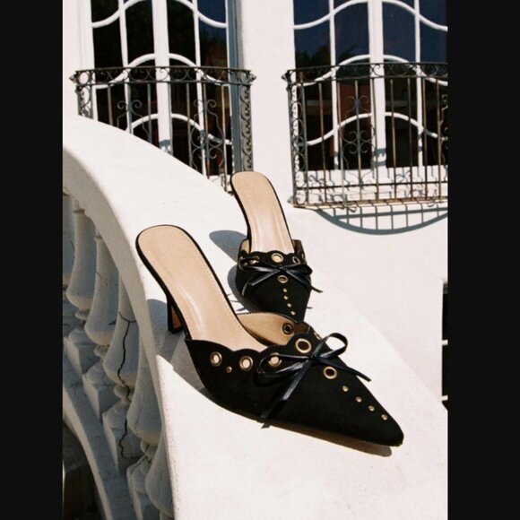 Princess Polly Lemonade Charisma Black Pointed Toe Heels 8 - Picture 6 of 11